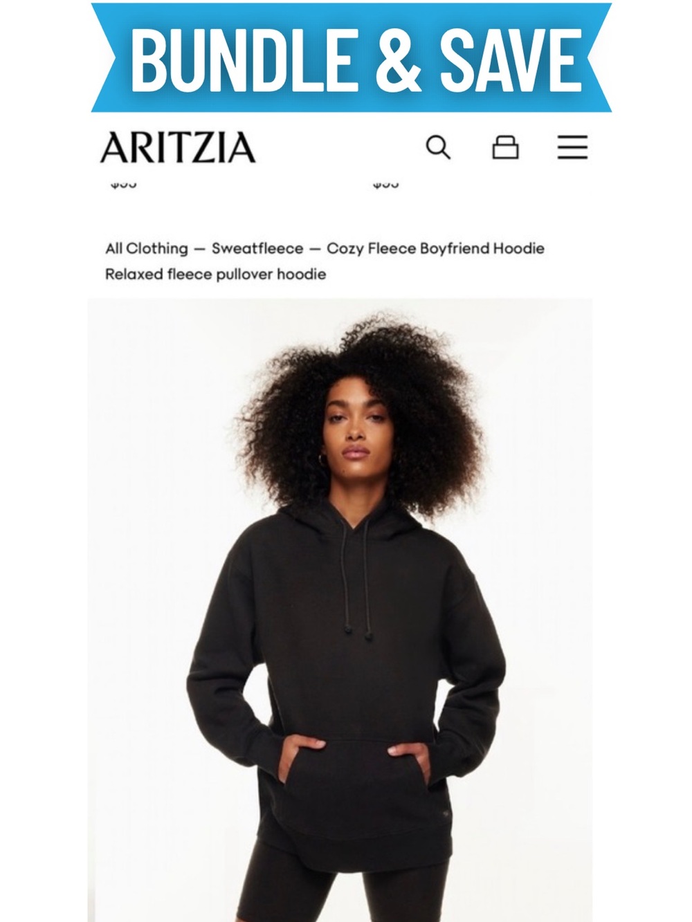 Aritzia Cozy Fleece Boyfriend Fit Hoodie - Black
